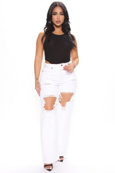 Go Bestie Ripped Straight Leg Jeans - White Ins Street